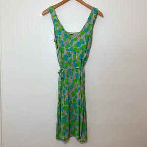 Simone Blue & Green Retro Groovy Polka Dot Dress, Size Small